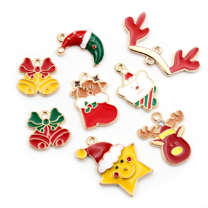 Fashion 10pcs Enamel Christmas Charm Pendant for Necklace Bracelet Earring Findings Alloy DIY Jewelry Making Supplies