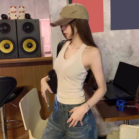 Women Tops Halter Sleeveless Backless Tank Tops Solid Color Slim Fit Base Shirt Party