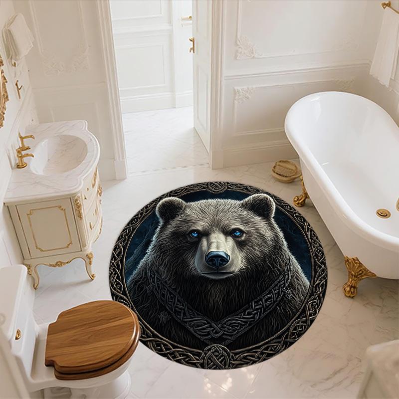 Viking Bear  Round Area Rug,Carpet Rug for Living Room Bedroom Sofa Playroom Decor,Non-slip Floor Mat