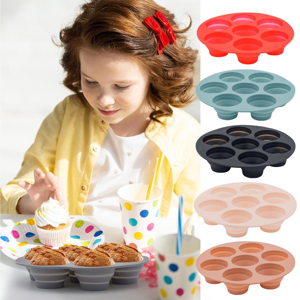 Seven-hole Cake Mold Foldable Air Fryer Baking Mold Round DIY Porous Cake Mold Food-grade Silicone Kitchen Accessories