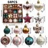 64pcs Christmas Ornament Set - Painted Ball Decorations Tree With Star Heart Bow Design