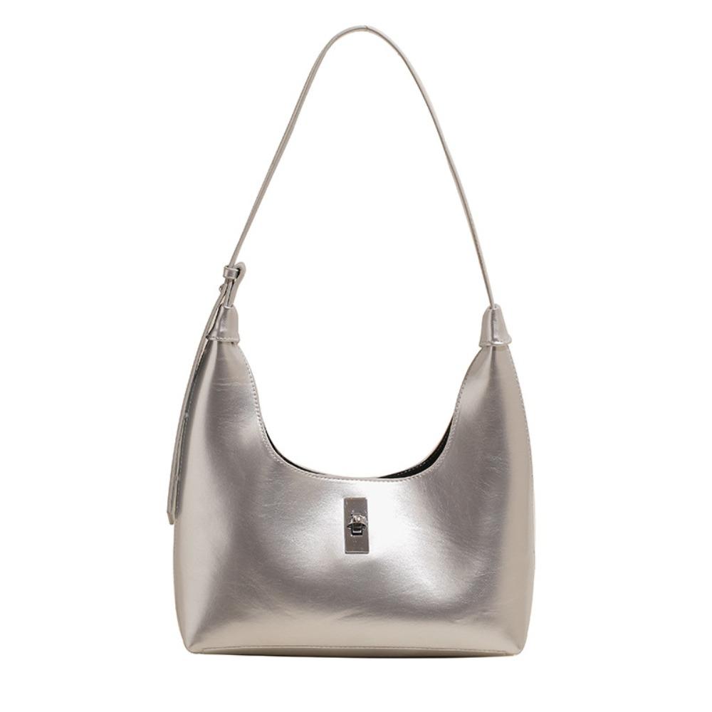 

Minimalist Style Leather Crescent Bag Soft Underarm Handbag Fashion Hobo Bag Office Lady серебряный