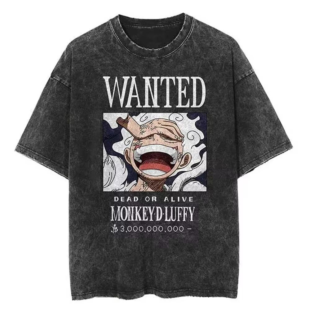 Nika Luffy Gear  ONE PIECE Anime Harajuku Retro Washed Tshirt  Cotton Men Streetwear Women Short Sleeves Unisex Top