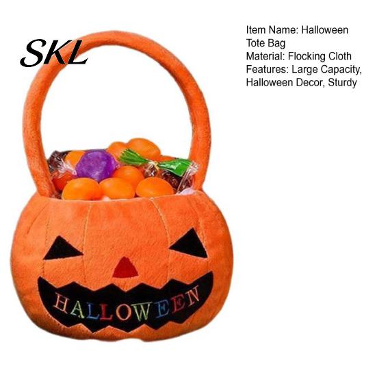 Halloween Party Favor Bag Pumpkin Treat Bag, Portable Candy Tote for Kids, Large Capacity Sturdy Storage Trick or Handbag with Soft Handle,