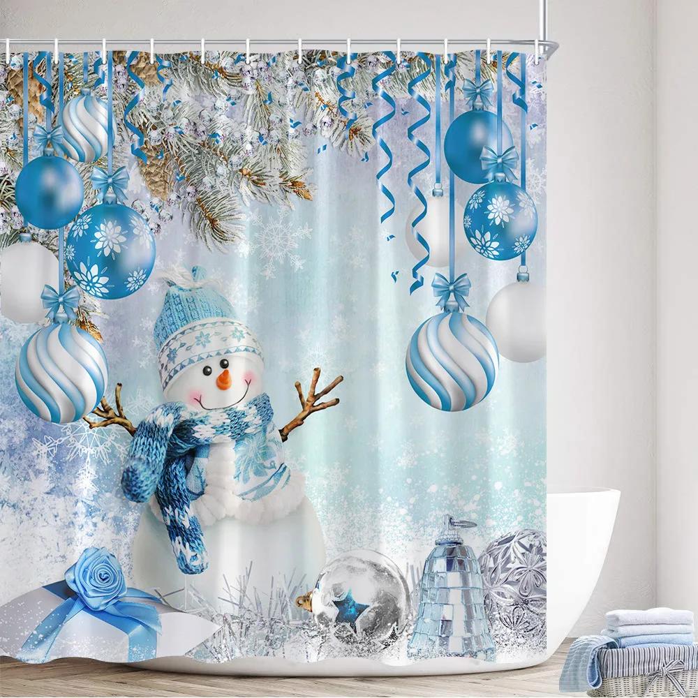 GAERed Santa Claus Christmas Shower Curtain White Snowflake Xmas Tree Gift New Year Home Bathroom Decor Bath Curtains With Hoo