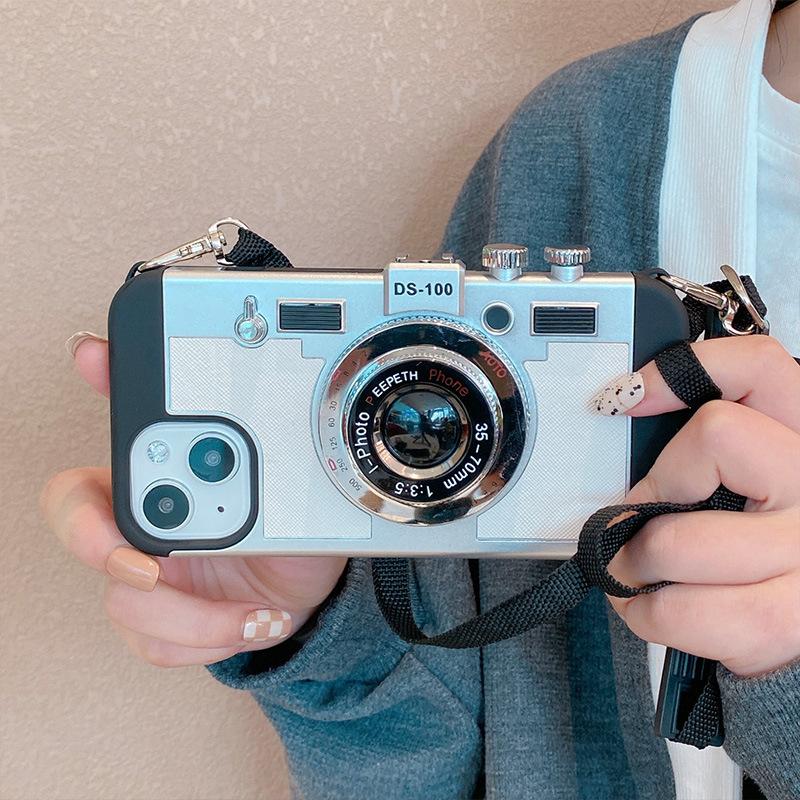 

Ретро Камера Чехол для телефона Iphone13 11, Подходит для Apple 12, Японский и Южнокорейский 7/8p Чехол со шнурком для защиты от падений iPhone X/Xs Universal