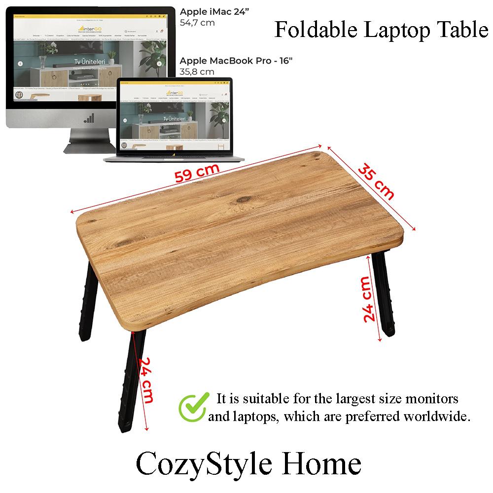 Foldable Laptop Sofa and Bed Table 59x35x24 Cm – Portable Lap Desk & Monitor Riser, Wooden Top, No Assembly