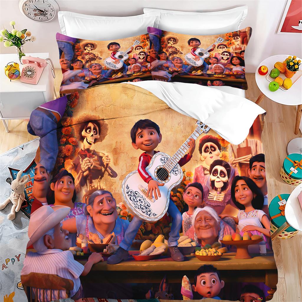 Juego de Ropa de Cama de Dibujos Animados Coco Funda Nórdica 100% Poliéster Inocencia Infantil Decoración de Dormitorio Regalo para Adultos