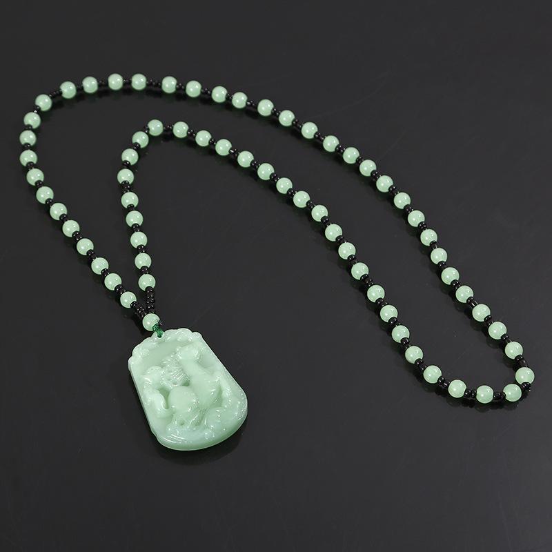 Light Green Imitation Hetian Jade Zodiac Pendant Necklace