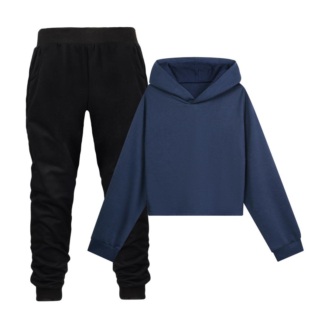 Children's Hooded Top And Trousers Two-piece Sportswear Set Long-sleeved Solid Color Clothing Set