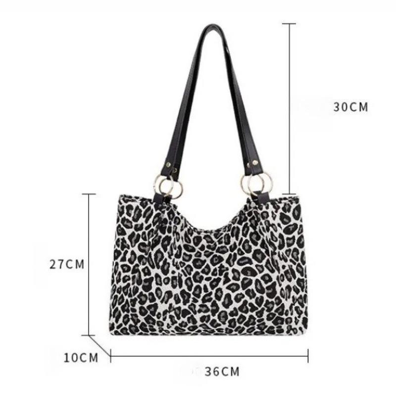 Damen Leo-Print Tragetasche Große Kapazität Umhängetasche Wintermode Corduroy Handtasche