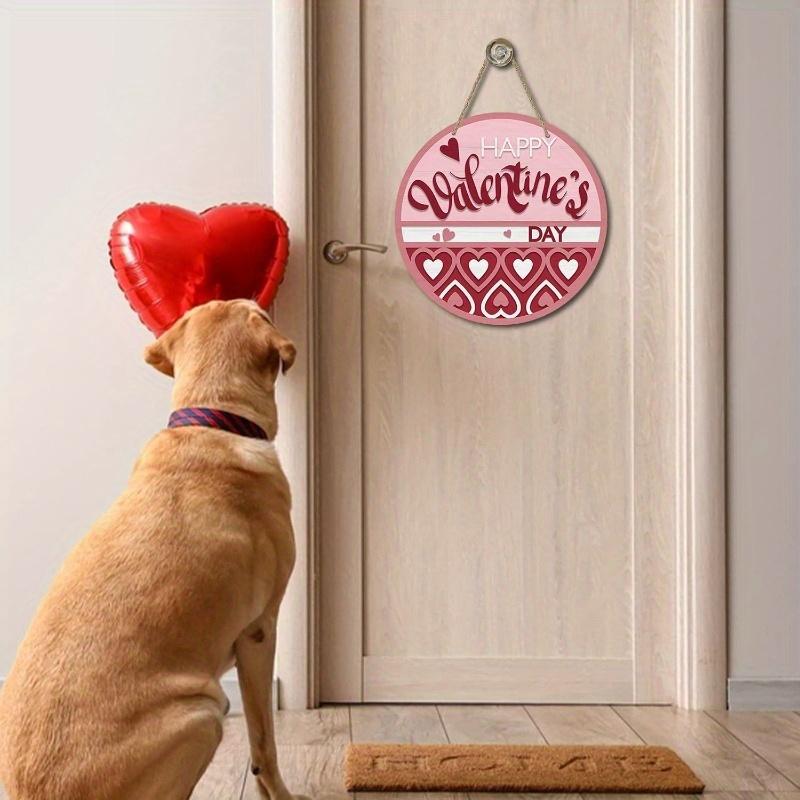 3 Stück Happy Valentine's Day Schild für Haustürdeko, Rot Rosa Liebesherzen Holz Türhänger für Außenbereich Veranda, Valentinstag Holzkranz