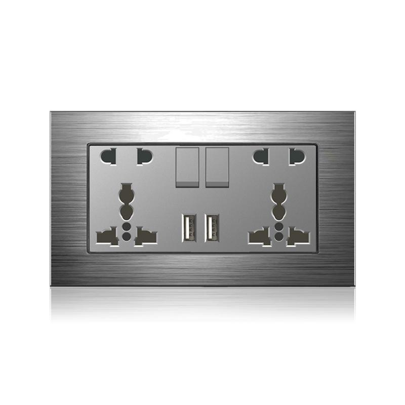 18W Type-C Fast Charging Universal 5-pin Dual Power Socket,Stainless Steel  Electrical Outlet with DC 5V 3.1A Type-c USB Charger