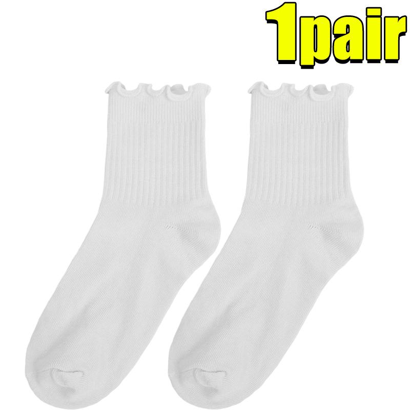 

5/1pairs White JK Cute Lace Socks Women Middle Sock Spring and Autumn Cotton Socks with Small Leather Shoes Lolita Sock One Size