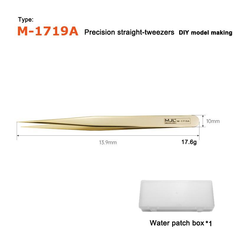 MJL High Precision Model Tweezers Stainless Steel Anti-static Curved Straight Tip Forceps Phone Repair Gift Water Sticker Box