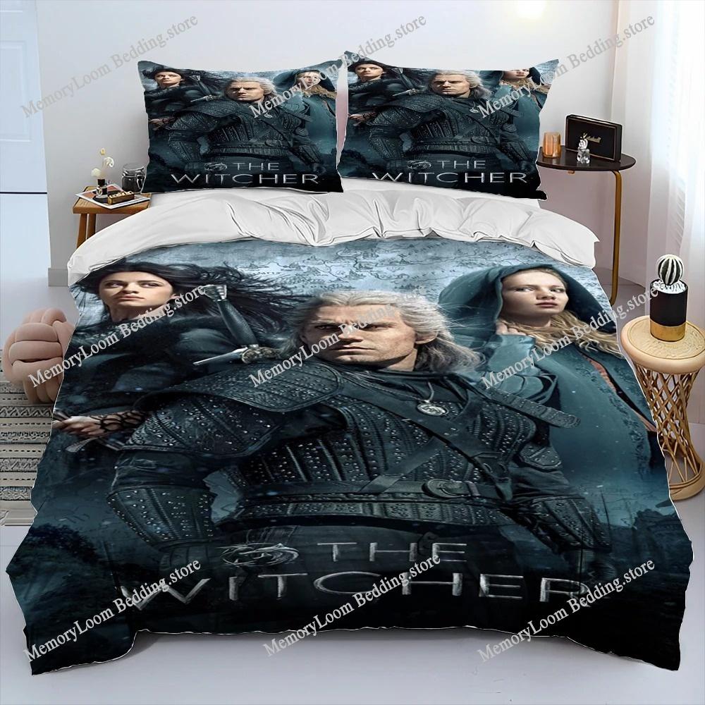 3D The W-Witcher Jogo Gamer Desenho Animado Colcha Conjunto de Roupa de Cama, Capa de Edredom Conjunto de Cama Capa de Colcha Fronha, Conjunto de Roupa de Cama Tamanho King Queen