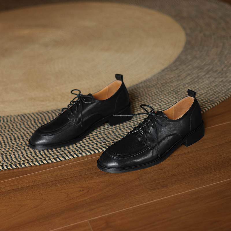 Krazing Pot Cow Skin Autumn Winter Brogues Shoes Lace Up Low Heels Size 42 Round Toe Oxford Shoes Deep Mouth Pumps