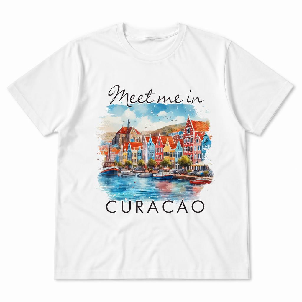 Caribbean Islands Travel Trip Meet Me In Curacao T Shirts Pure Cotton Classic Tshirt Short Sleeve Tees Clothing Unisex