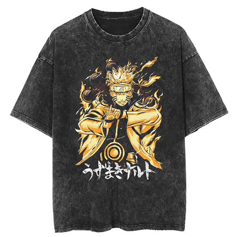 

Naruto Uzumaki Tshirt Kyuubi Sage Mode Tee Vintage Washed Oversized Retro Anime Harajuku Streetwear Manga Mens Graphic Apparel M