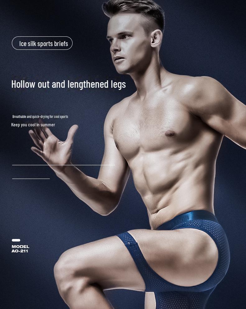 Men's Anti-Friction Ice Silk Long Boxer Briefs - Large Size Sports Running Tights
