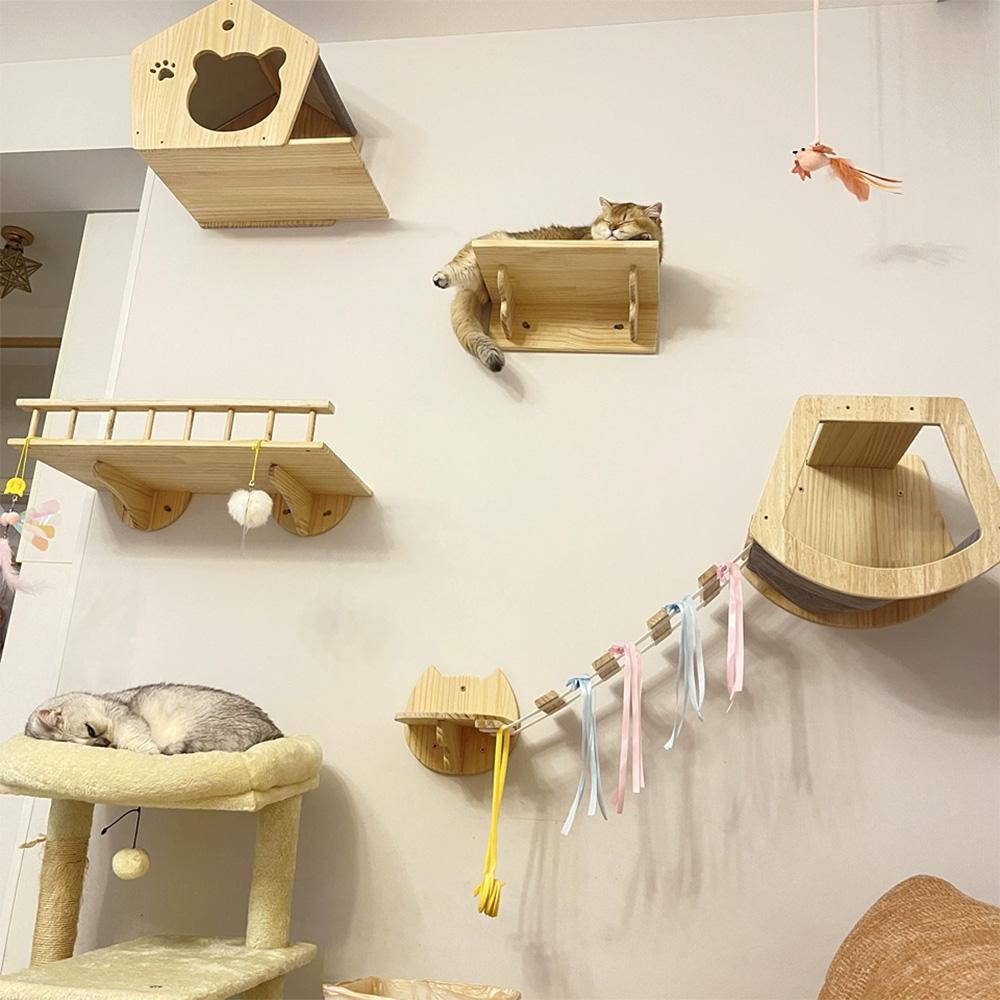Katzen Kletterregale Wandmontierte Katzenhängematte und Stufen Lauf- und Sprungplattform für Holzmöbel Kätzchen Spielen und Schlafen