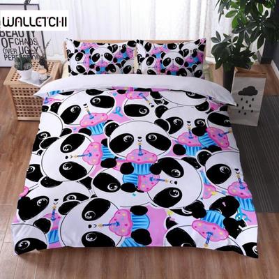 Cartoon Panda Duvet Cover Set King Cute Panda Drinking Water Twin Bedding Set Microfiber Kawaii Black White Bear Comforter Cover