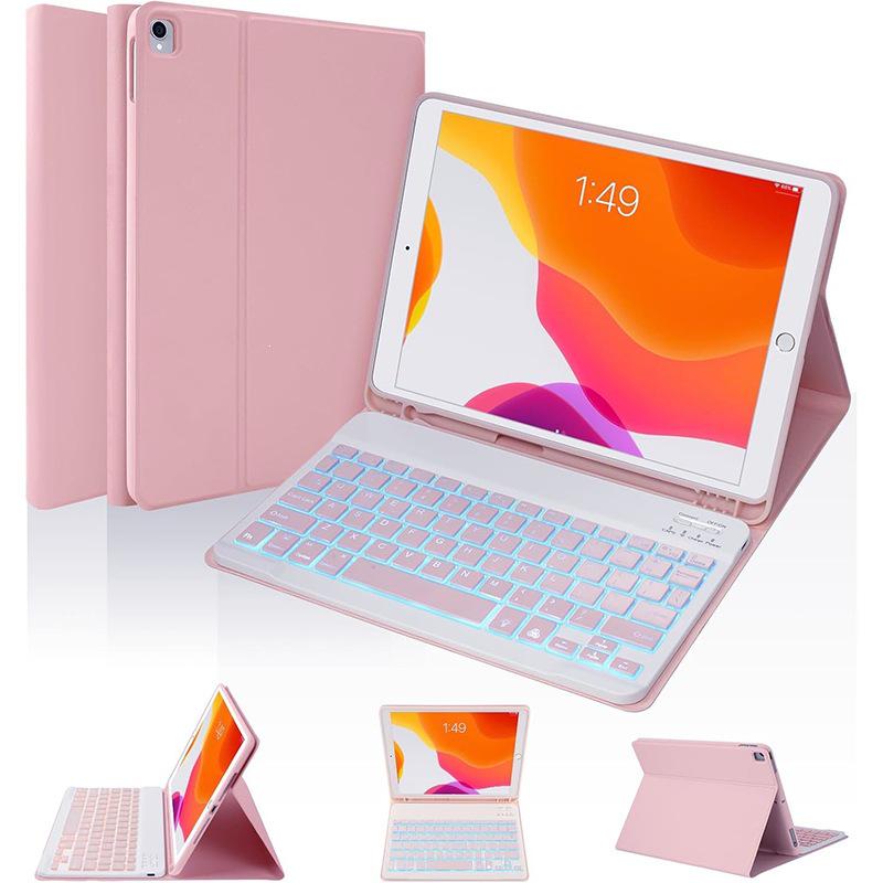 Compatible Protective Case with Seven-Color Backlit Detachable Bluetooth Keyboard for iPad Pro 11"/10.2", with Pen Slot.