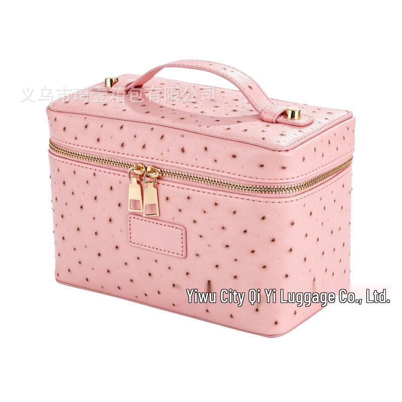 High-End Ostrich Pattern PU Cosmetic Handbags – Portable Fashion Storage Bags 20x14x15 cm