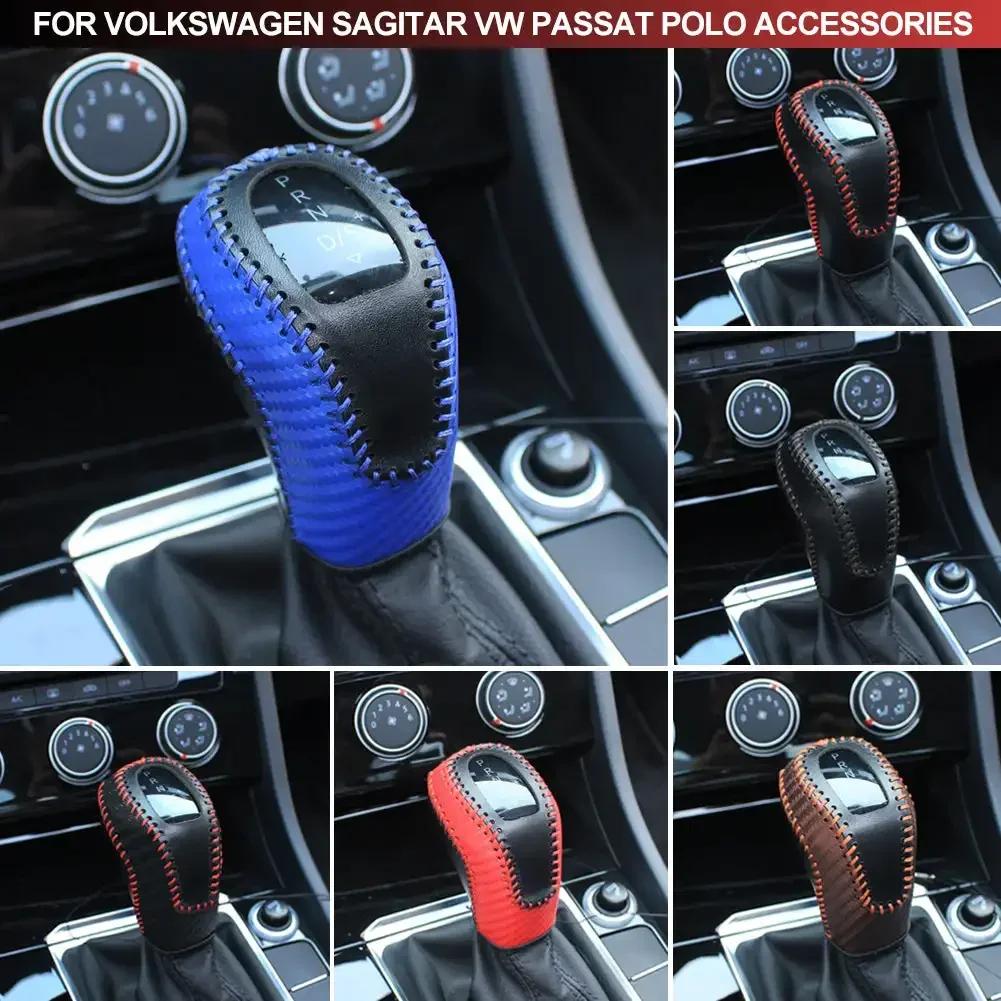 Schalthebelknauf Kopf Abdeckung Hülle Kohlefaser Autozubehör Für Volkswagen Sagitar Tacqua Tayron Polo Plus Tcross 2019-2024