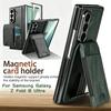 2-in-1 Magnetische Kaartsleuf Stand Leer Hoesje voor Samsung Galaxy Z Fold 8 Ultra 7 6 5 4 3 Scharnierbeschermer Draadloos Opladen Cover