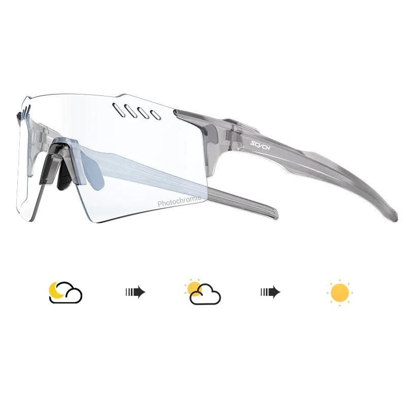 SCVCN UV400 Photochromic Cycling Glasss Sports Running Sunglasses Men Outdoor Drving Bicycle Goggles MTB Eyewear 1 Lens 7