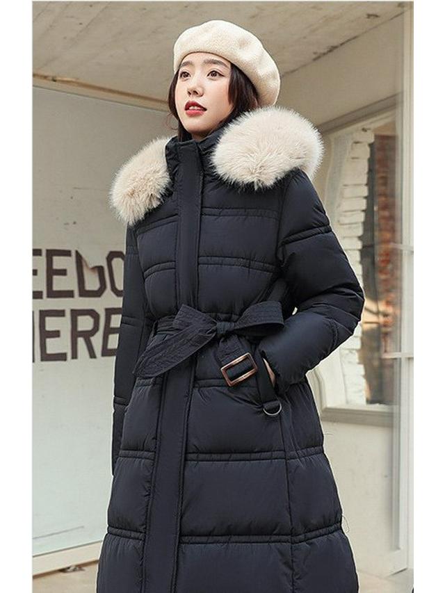 Korean Style Long Winter Cotton Coat with Large Fur Collar for Women – Thick, Loose, Over-Knee Design, Plus Sizes Available.