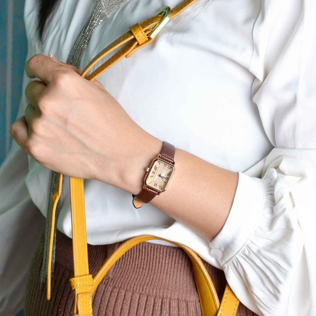 ANNEFIT Echtes Leder Uhrenarmband, 13mm, Eidechsenprägung, Ersatzarmband mit Werkzeug, BraunGoldene Schließe