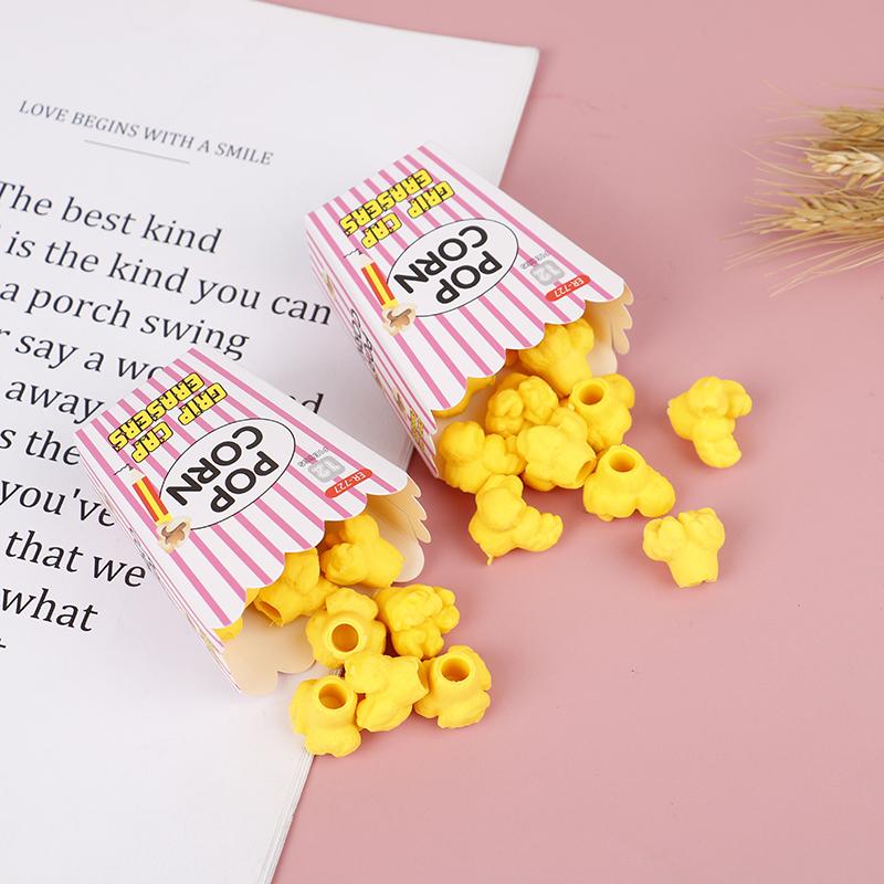 Kids Cartoon Popcorn Pencil Eraser 1Pack Novelty Stationery Student Prize Eraser For Girls School Daily Use