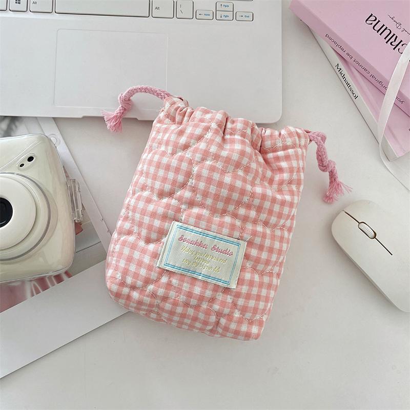 

Мешок на шнурке для хранения камеры однотонный с сердечками и полосками органайзер конфетного цвета портативный дорожный кейс для макияжа