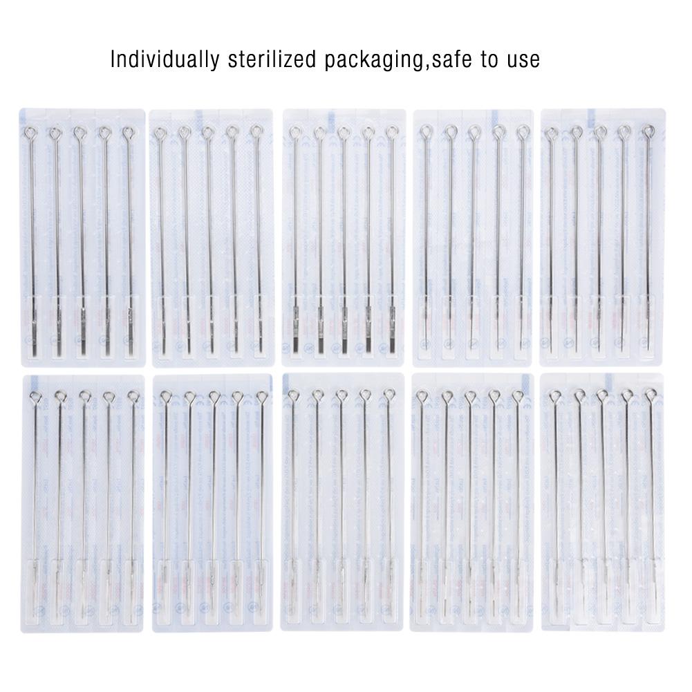 50pcs Assorted Disposable Stainless Steel Sterilized Tattoo Needles Mixed 10sizes