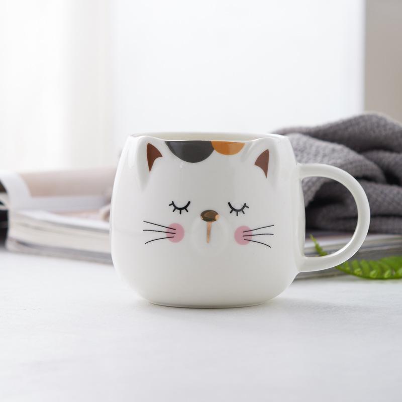 Ceașă de cafea cu capac și lingură, 500ML, cu coroană de animale din desene animate, ceașcă din ceramică pentru cuplu, cană din ceramică, ustensile de băut pentru acasă.