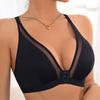 Front Closure Wireless Bra for Women, Deep V Mesh Splicing Adjustable Thin Strap Push Up Comfort Everyday Lingerie