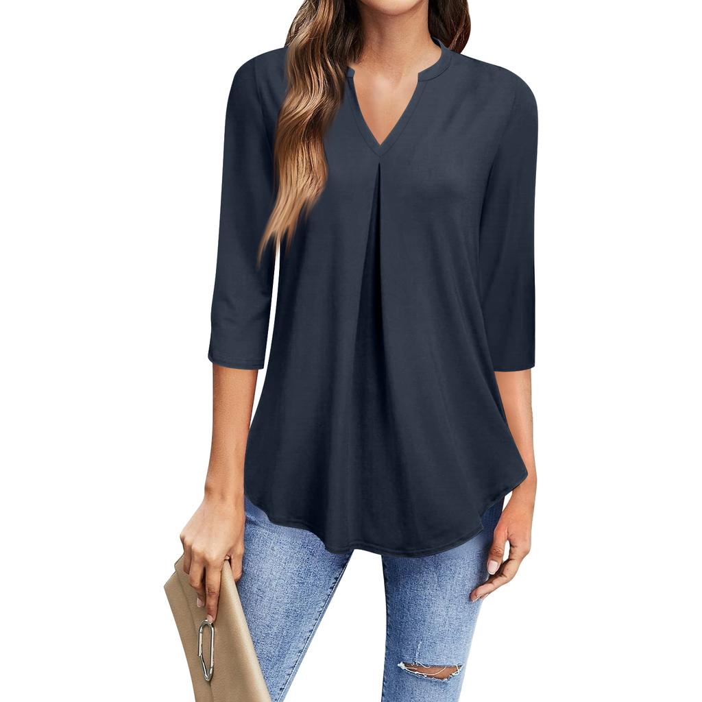 Damenmode Lässiges 3/4-Ärmel-T-Shirt V-Ausschnitt Top