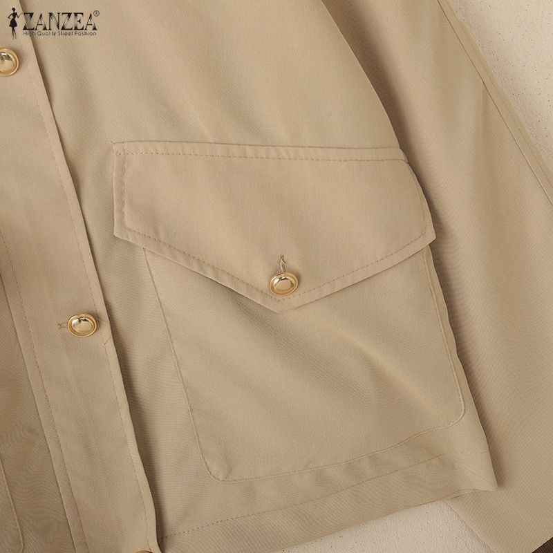 ZANZEA Women Splice Turn Down Collar Casual Long Sleeve Blouse