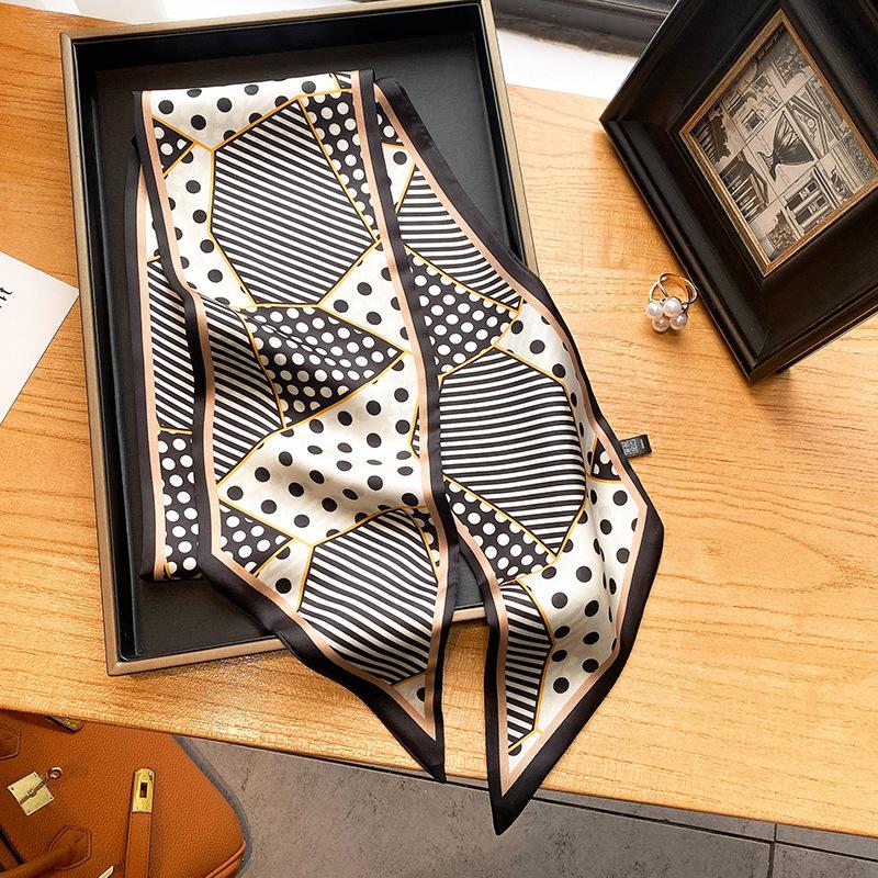 Luksuriøst langt silkeskjerf for kvinner, dyre- og hesteprint, tynt smalt skjerf, veskebånd, hårbånd, sløyfe, skjerf, damehalsklut