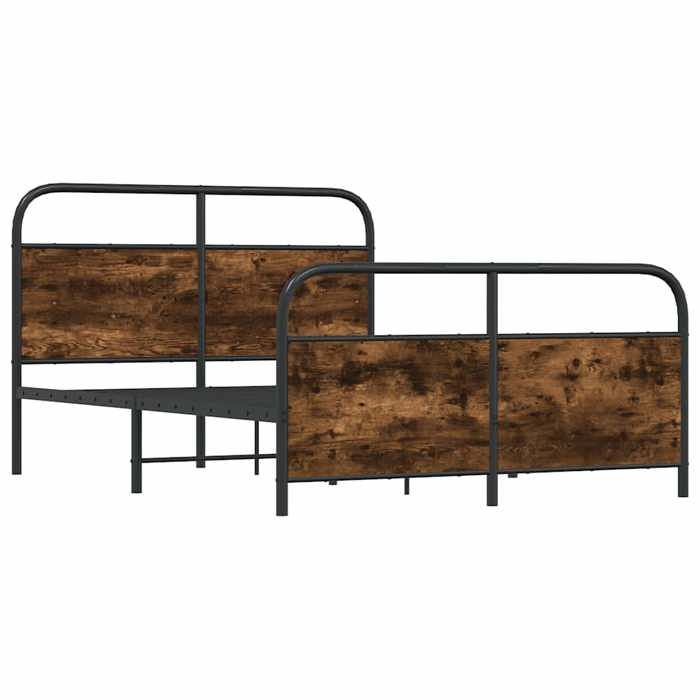 VidaXL Metal Bed Frames Without Mattress Smoked Oak 137x190 Cm, Bedroom Furniture, Double Bed, Bed Base, Bed, 3318634
