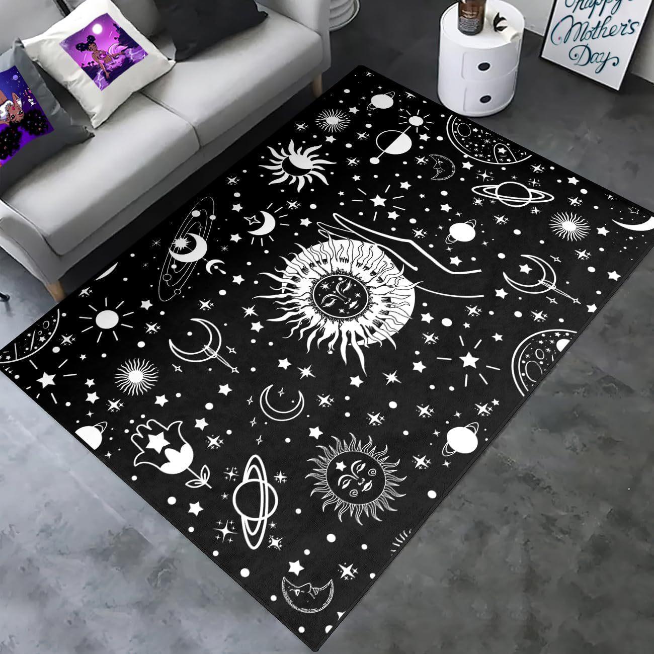 Bohemian sun, moon, starry sky, celestial bodies, carpets, living room, bedroom and home decoration