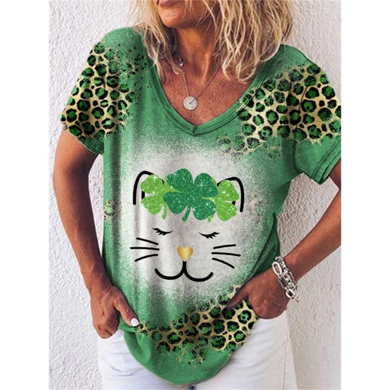 Summer V-neck 3D Printed Top Fashionable Casual Short Sleeved Women's T-shirts