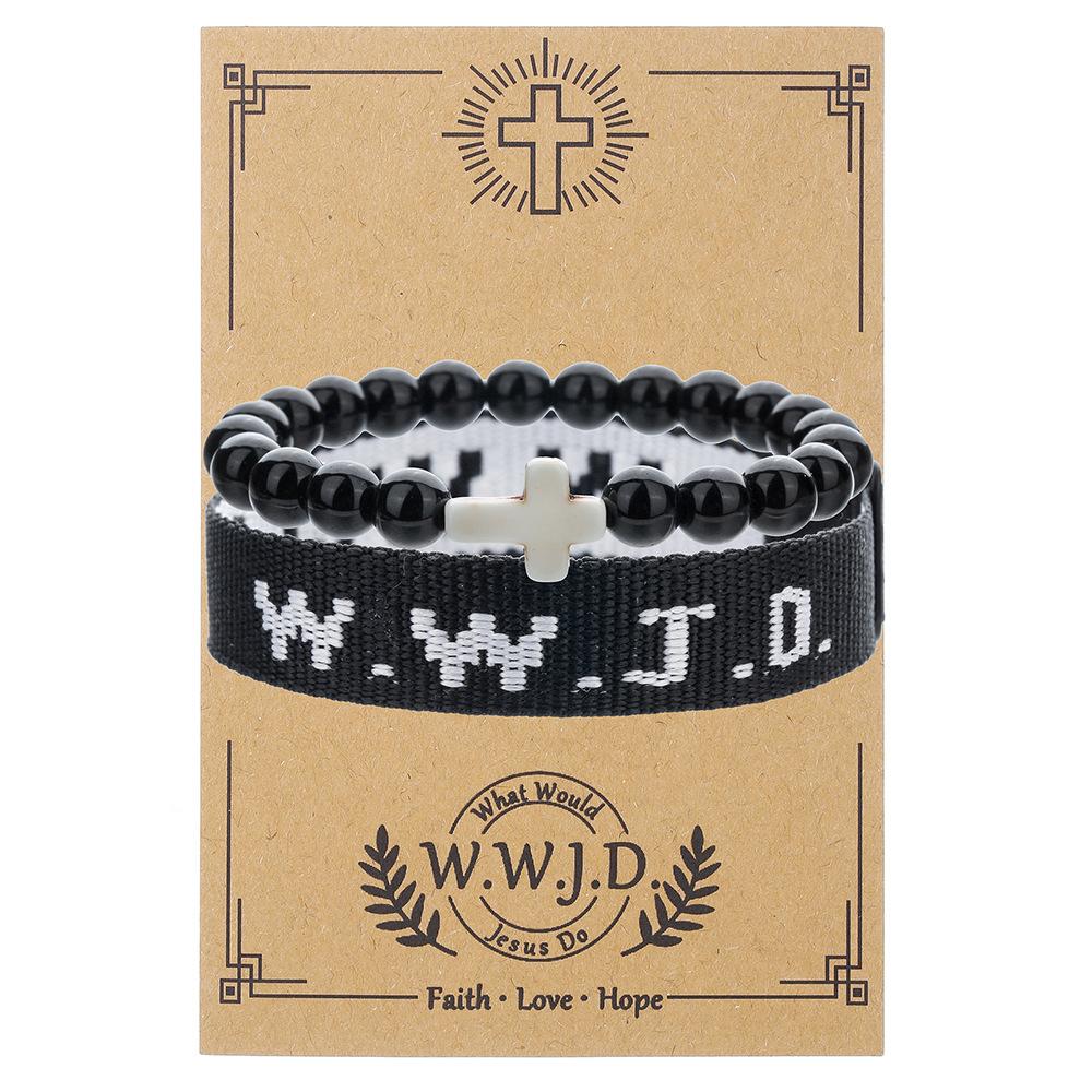 Браслет-буквы Сосновый камень Крест Шарм Браслет Веры Натуральный камень Браслет для пары Дружба костюм женский WWJD 2 ШТ. браслет мужской мода Уникальный