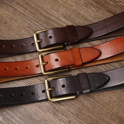 Men's Belt Thickened Real Leather Pin Buckle American Retro Brass Buckle Simple All-Matching Jeans Belt