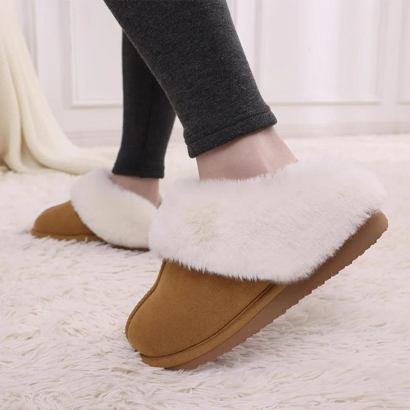 Fashion Crestar Women Fashion Fur Suede Slipper High Quality Fluffy Plush Faux Fur Soft Slippers Winter Indoor Home Cozy Cotton Slippers