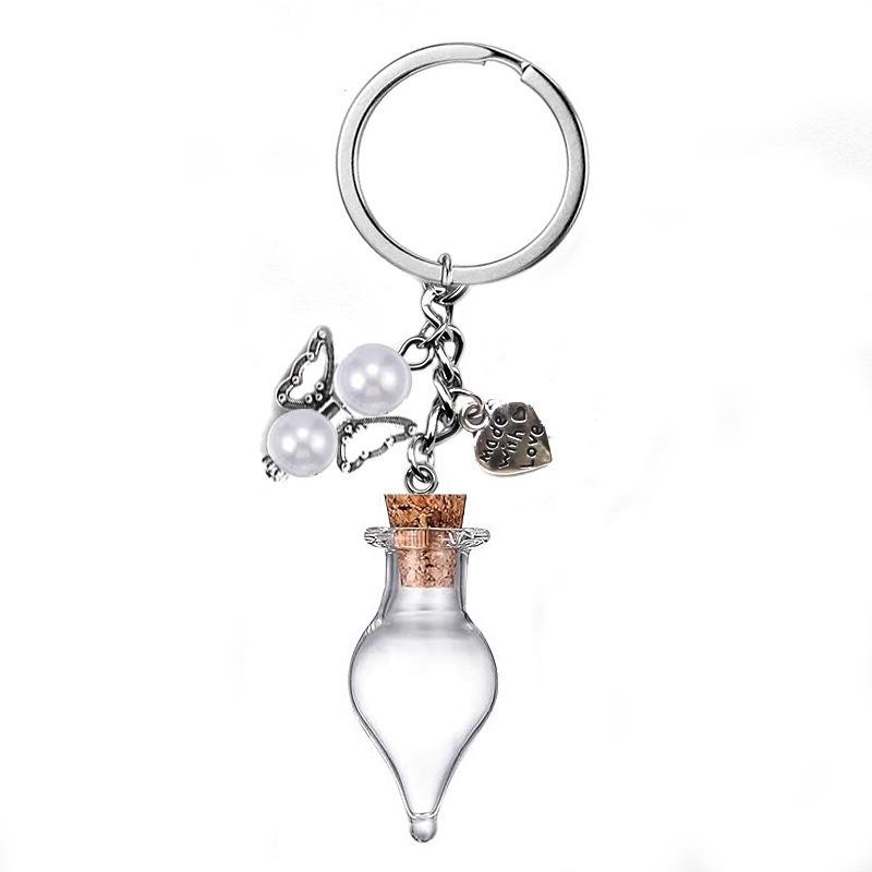 Chaveiro de Garrafa Vazia de Vidro Pingente Transparente Frascos de Óleos Essenciais Perfume Mini Garrafa dos Desejos Chaveiro Para Artesanato DIY