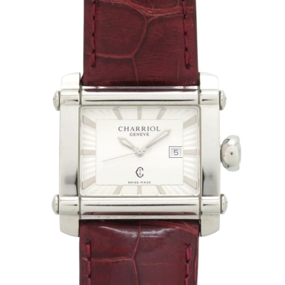 Used AUTHENTIC CHARRIOL Quartz actorWristwatch Silver Stainless Steel/Embossed Leather