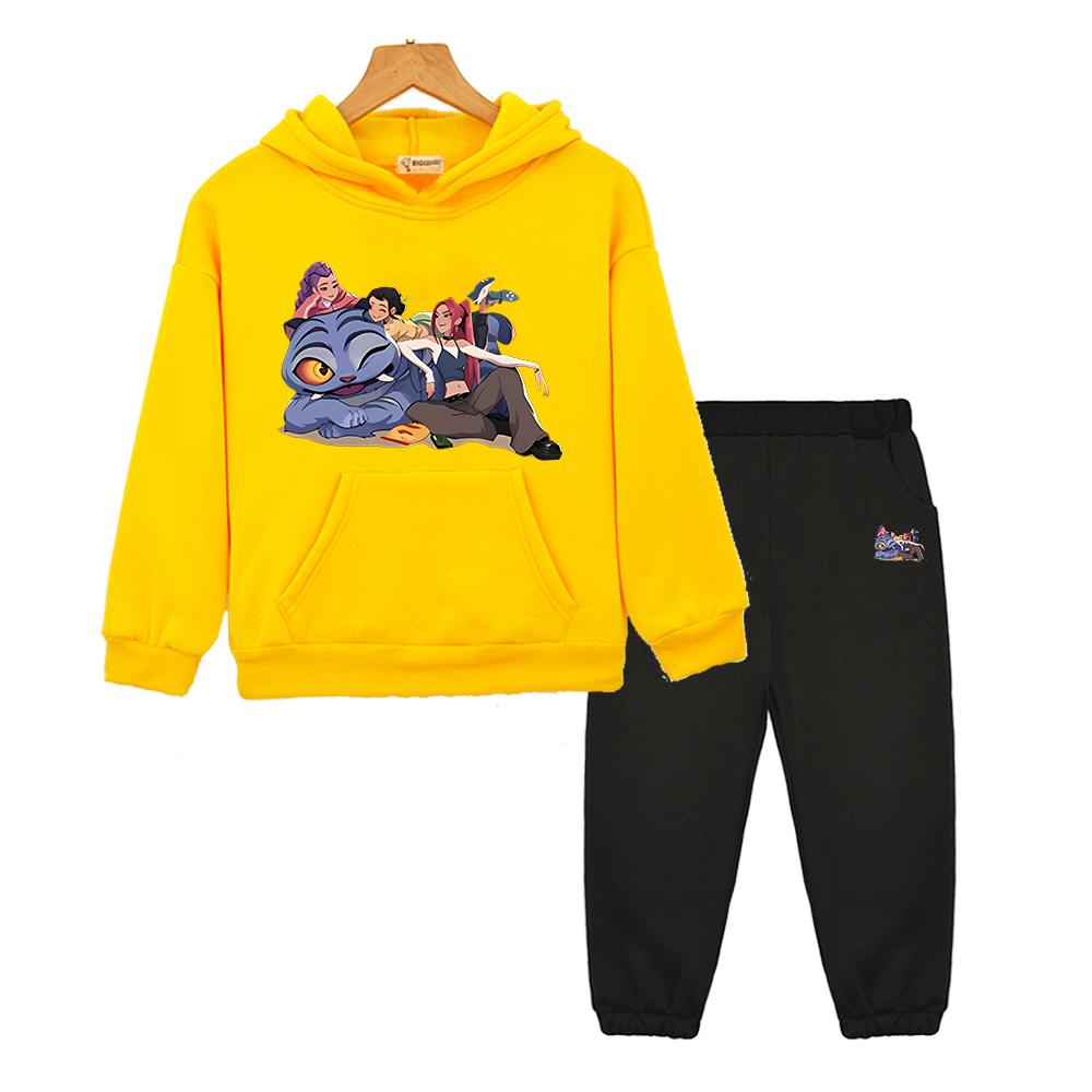 Kpop Dämonenjäger Druck 2-teilig Pullover+Hose Jungen Mädchen Kapuzen-Sportsets Hoodie Fleece Sweatshirt Jacke Kinder Boutique Kleidung